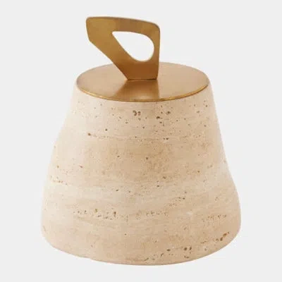 Global Views Bocal Lidded Pot-travertine-lg 10"h X 7"w X 7"d Decorative Bowl In Gold;tan