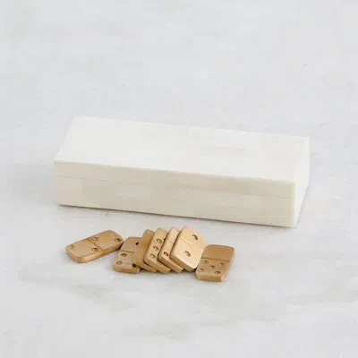 Global Views Boxed Bone Domino Set In Gold;ivory