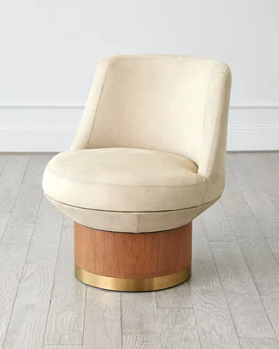 Global Views Brado Leather Swivel Chair In Ivory