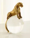 Global Views Brass Jaguar On Crystal Ball In Gold
