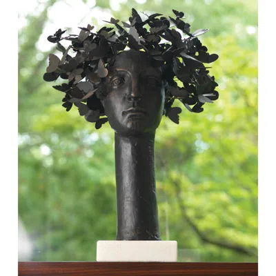 Global Views Butterflies For Brains 23 1/2" High Cast Iron Bust Sculpture In Black