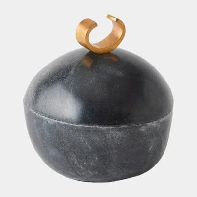 Global Views Caillou Lidded Pot-black Marble-lg 6"h X 6"w X 6"d Box In Black;gold