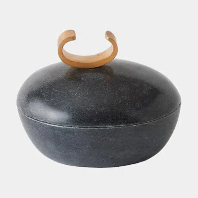 Global Views Caillou Lidded Pot-black Marble-med 4"h X 5"w X 5"d Box In Black;gold
