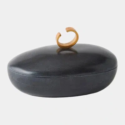 Global Views Caillou Lidded Pot-black Marble-sm 5"h X 9"w X 6"d Box In Black;gold