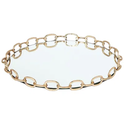 Global Views Chain Links Polished Brass Mirrored Round Decorative Tray In Gold