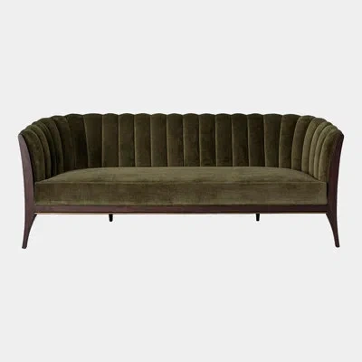 Global Views Channel Back Sofa-muslin In Dark Brown Wood,muslin