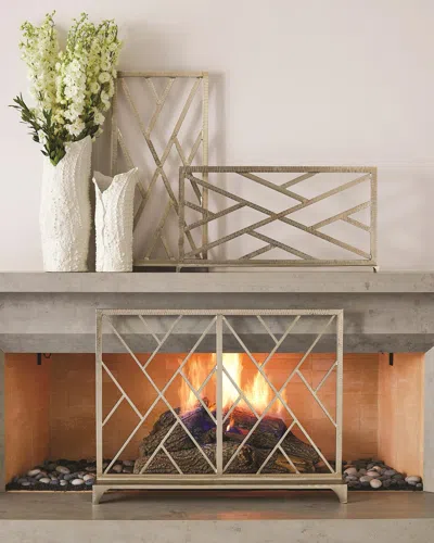 Global Views Chinoise Fret Nickel Fireplace Screen In Gold