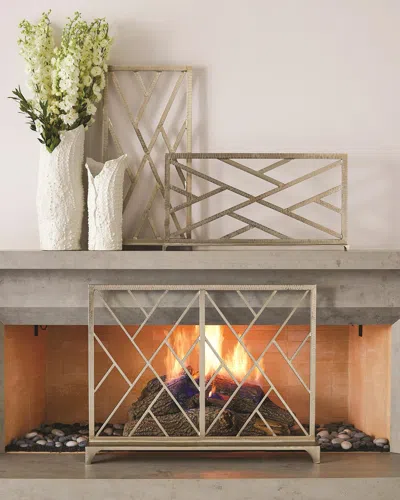 Global Views Chinoise Fret Nickel Fireplace Screen In Silver