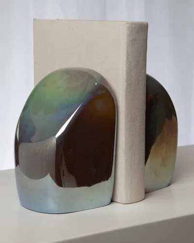 Global Views Chunk Iris Gelp Bookends In Silver