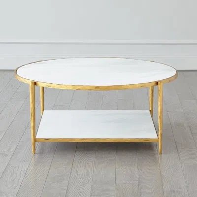 Global Views Circle/square Cocktail Table In Gold,white