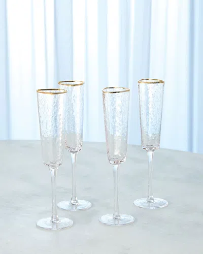 Global Views Clear Champaign Glasses W/ Gold Rim, Set Of 4
