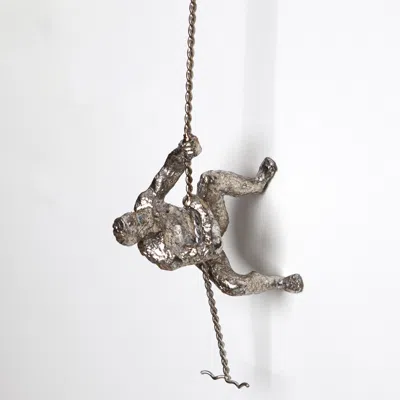 Global Views Climbing Man 42" High Thai Silver Leaf Metal Wall Sculpture In Gray