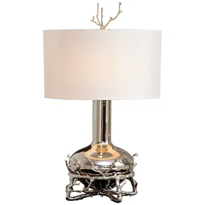 Global Views Contemporary Fat Nickel Twig Table Lamp In White