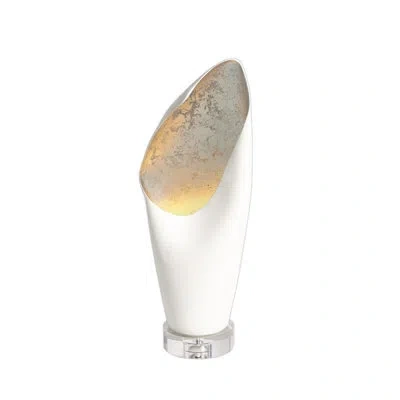 Global Views Cowl Lamp-white W/leaf-sm In Silver