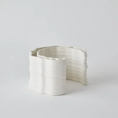 Global Views Crescent Printed Vase-matte White