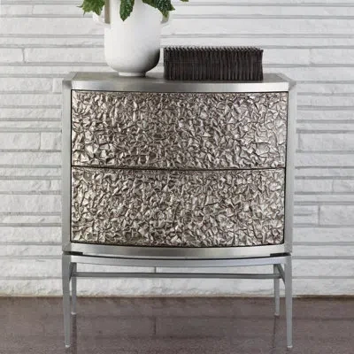 Global Views Crinkle Bedside Chest In Silver