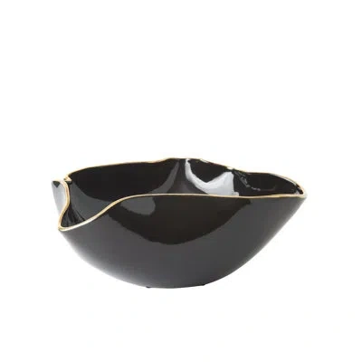 Global Views Currents Bowl-black/gold In Black,gold