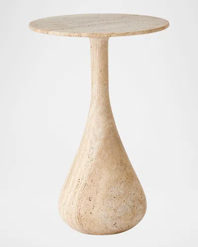 Global Views Dea Small Accent Table, Travertine In Brown