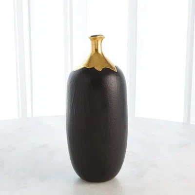 Global Views Dipped Golden Crackle/black Cylinder Vase-lg