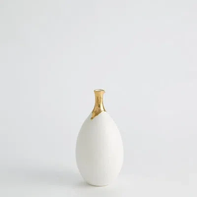 Global Views Dipped Golden Crackle/white Slender Vase-sm In Golden Crackle,white