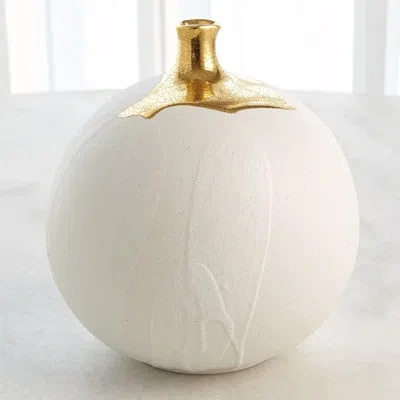 Global Views Dipped Golden Crackle/white Sphere Vase-lg In Golden,white