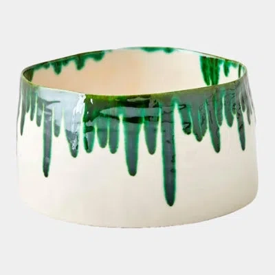 Global Views Dripping Pot-emerald 6"h X 11"w X 11"d Decorative Bowl In White;green