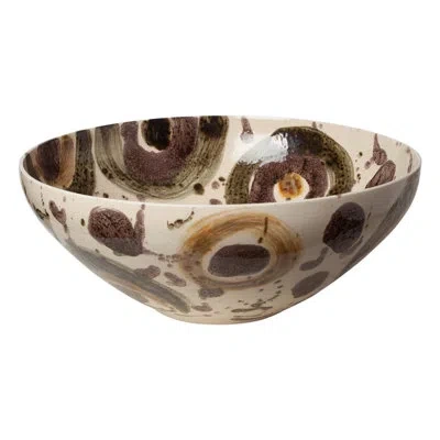 Global Views Earthtone Spots Bowl In Bronze,beige,moss Green