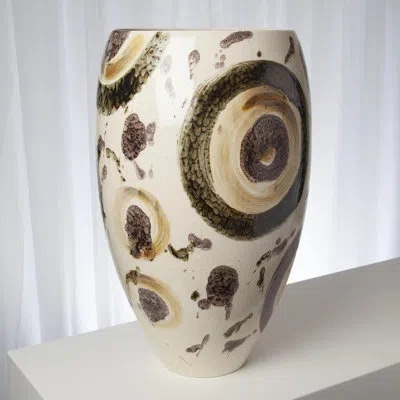 Global Views Earthtone Spots Vase In Bronze,beige,moss Green