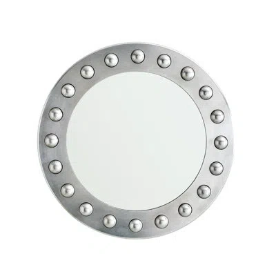 Global Views Embedded Sphere Round Wall Mirror In Silver Leaf