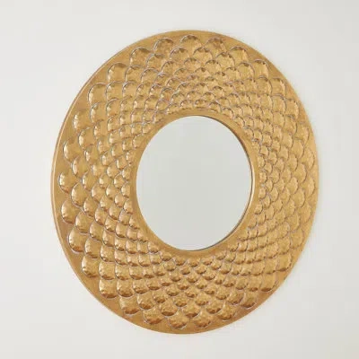 Global Views Fish Scale Wall Mirror-gold-sm In Painted Metallic - Gold