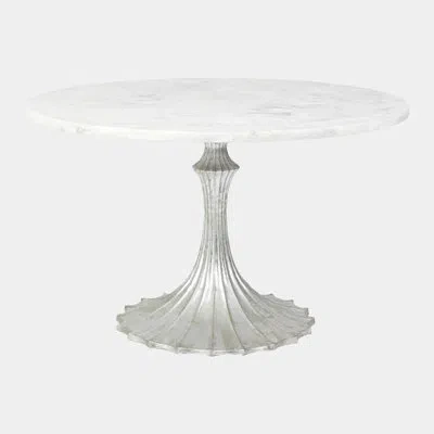 Global Views Flute Table 48" White Marble Top W/26" Silver Leaf Base
