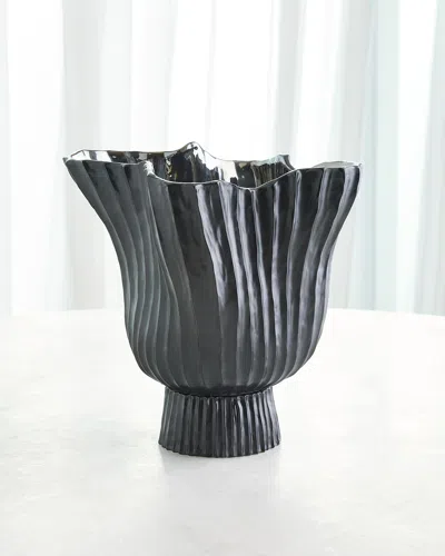 Global Views Folha Footed Vase, Large In Black