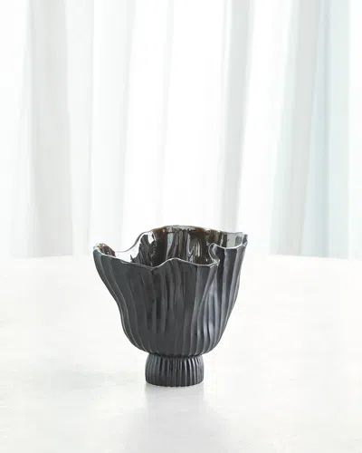 Global Views Folha Footed Vase, Small In Black