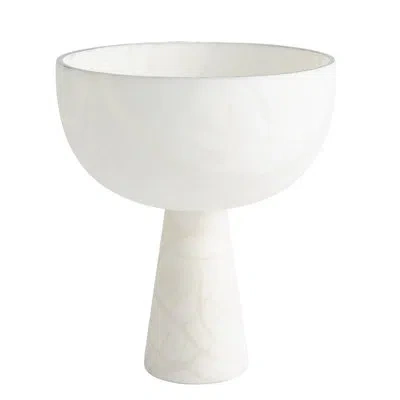 Global Views Footed Alabaster Bowl W/silver In White