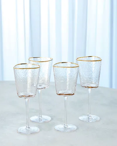 Global Views Footed Wine Glasses W/ Gold Rim, Set Of 4