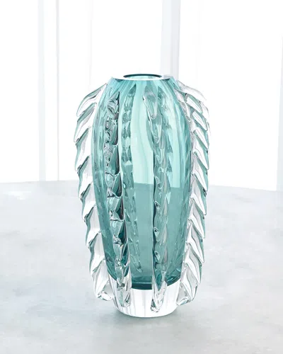 Global Views Fringe Mouth-blown Glass Vase In Blue