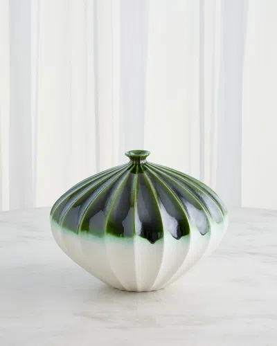 Global Views Furrow Emerald Vase, 11" In White/green
