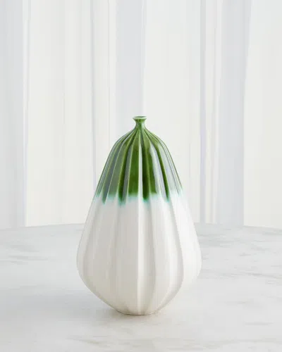 Global Views Furrow Emerald Vase, 15" In White/green