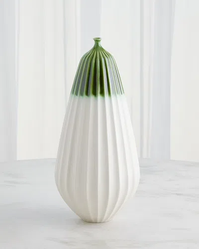 Global Views Furrow Emerald Vase, 20" In White/green
