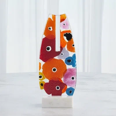 Global Views Fused Floral Handmade Table Vase In Red,orange,blue,clear