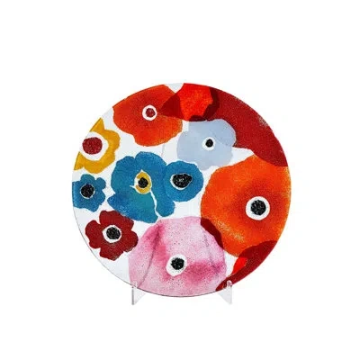 Global Views Fused Floral Plate-bright In Red,blue,orange