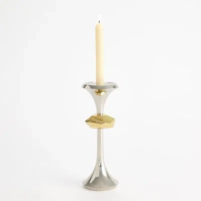 Global Views Gabriel Nickel Candle Holder-lg In Nickel-plated Brass,shiny Brass