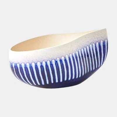Global Views Giant Teardrop Bowl-cobalt 9"h X 10"w X 20"d Decorative Bowl In Cream;blue