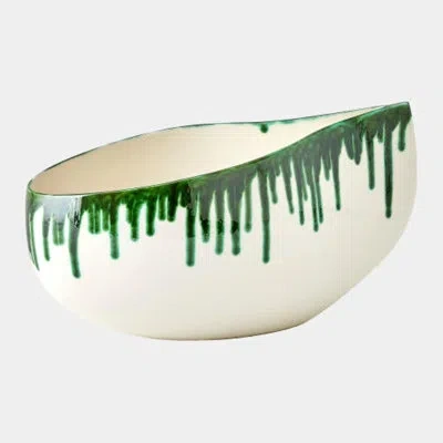 Global Views Giant Teardrop Bowl-emerald 9"h X 10"w X 20"d Decorative Bowl In White;green