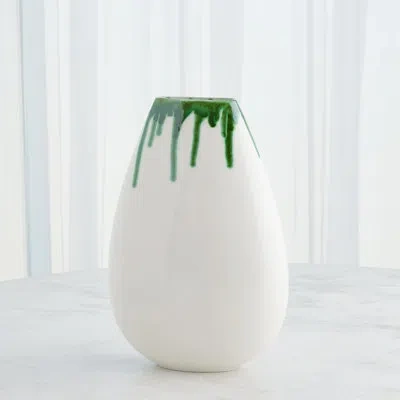 Global Views Giant Teardrop White/green Handmade Ceramic Table Vase In White,green
