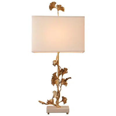Global Views Ginkgo Polished Brass Metal Table Lamp In Pink