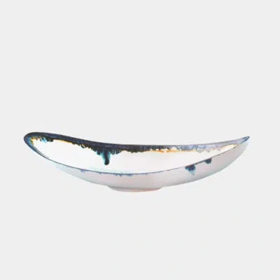 Global Views Glass Drip Canoe Bowl In Cream,deep Blue,solar Yellow