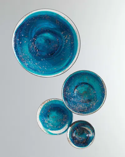 Global Views Glass Wall Mushrooms, Set Of 4 In Blue
