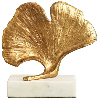 GLOBAL VIEWS GOLD DECORATIVE 7 1/2" WIDE GINKGO LEAF SCULPTURE