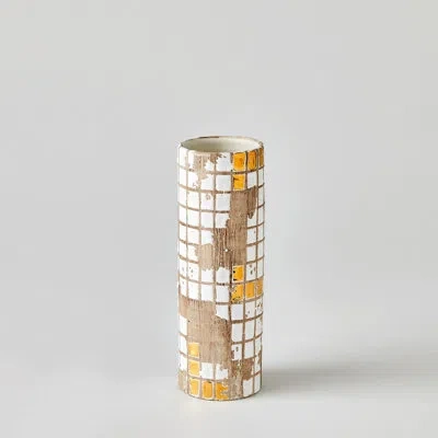 Global Views Golden Mosaic Vase-med In White;tan